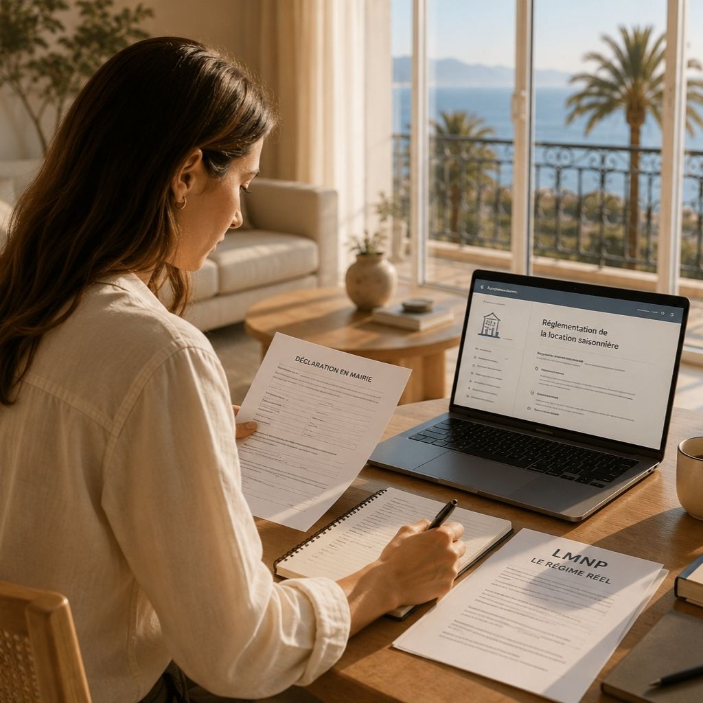 Jeune femme qui étudie la réglementation et la fiscalité en location saisonnière